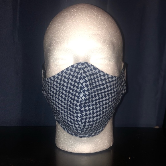 Blue Houndstooth Patterned Fitted Face Mask - Picture 1 of 2